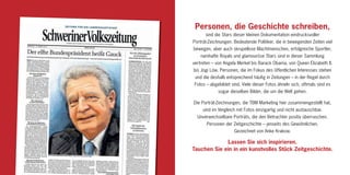 Personen, die Geschichte schreiben,
      sind die Stars dieser kleinen Dokumentation eindrucksvoller
Porträt-Zeichnungen. Bedeutende Politiker, die in bewegenden Zeiten viel
bewegen, aber auch skrupellose Machtmenschen, erfolgreiche Sportler,
    namhafte Royals und glamouröse Stars sind in dieser Sammlung
vertreten – von Angela Merkel bis Barack Obama, von Queen Elizabeth II.
bis Jogi Löw. Personen, die im Fokus des öffentlichen Interesses stehen
 und die deshalb entsprechend häufig in Zeitungen – in der Regel durch
Fotos – abgebildet sind. Viele dieser Fotos ähneln sich, oftmals sind es
             sogar dieselben Bilder, die um die Welt gehen.

Die Porträt-Zeichnungen, die TBM Marketing hier zusammengestellt hat,
     sind im Vergleich mit Fotos einzigartig und nicht austauschbar.
  Unverwechselbare Porträts, die den Betrachter positiv überraschen.
       Personen der Zeitgeschichte – jenseits des Gewöhnlichen.
                     Gezeichnet von Anke Krakow.

             Lassen Sie sich inspirieren.
Tauchen Sie ein in ein kunstvolles Stück Zeitgeschichte.
 