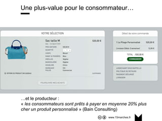 www.15marches.fr
Une plus-value pour le consommateur…
…et le producteur :
« les consommateurs sont prêts à payer en moyenne 20% plus
cher un produit personnalisé » (Bain Consulting)
 