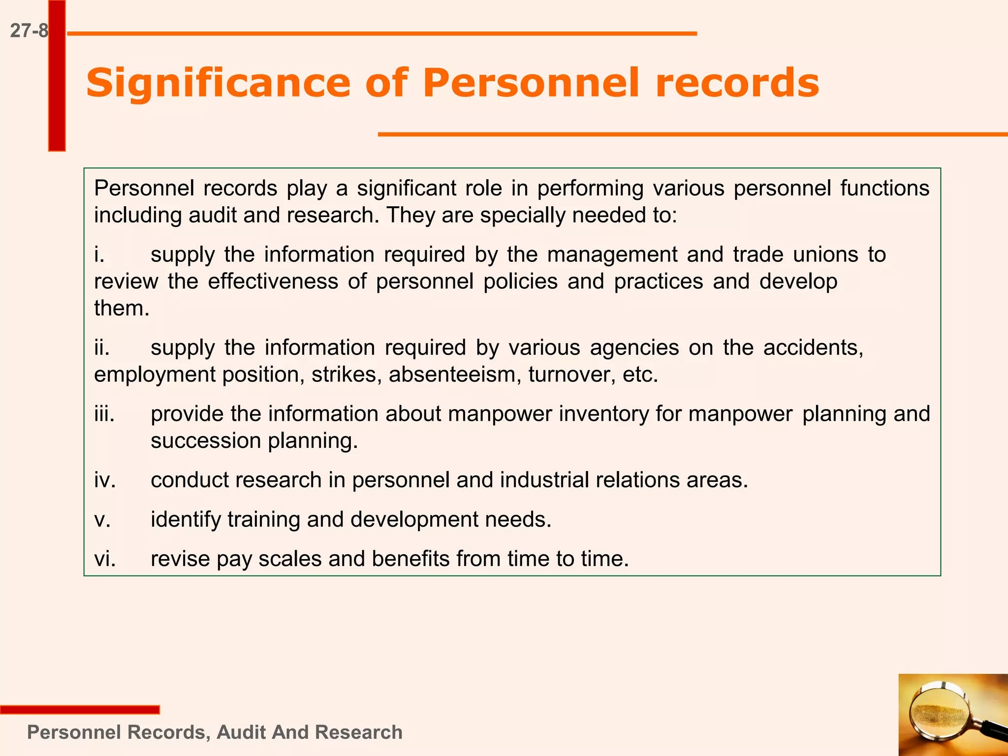 Personnel records, audit and research HR Audit PPT