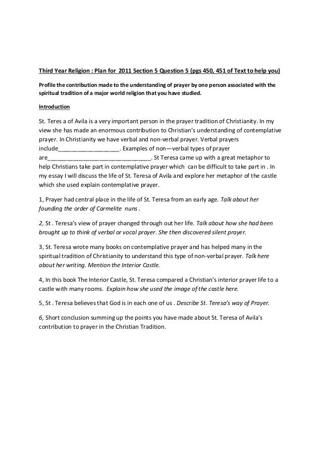Person Of Prayer Sample Answer