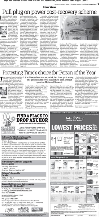 Page: NA 9 PubDate: 01-11-2012 Time: 01-10-2012 17:43 Product: TAM_Tribune Edition: 1 User: tbuggica Color: K

                                                                                                             TBO.com     %   THE TAMPA TRIBUNE   %   WEDNESDAY, JANUARY 11, 2012   %   NATION & WORLD      %   9
                                                                                         Other Views


     Pull plug on power cost-recovery scheme
I
   n 2006, the Florida Legisla-           not be a partisan issue, and                  According to Progress Energy
   ture passed a bill — Senate            that’s why state Rep. Michele             filings with the PSC, an average
   Bill 888 — that included a             Rehwinkel-Vasilinda has a simi-           customer would see an estimat-
provision allowing investor-              lar bill in the House, HB 4301.           ed increase of nearly $50 per
owned utilities such as Progress             As a staunch advocate for              month per 1,000 kilowatts by
Energy to charge ratepayers for           consumers in Florida, I believe           2020 from the Levy County
               construction costs         that protecting our citizens’             plant. Check your bill because
               for new nuclear            pocketbooks, particularly in these        many people use 2,000 kilowatts
               plants before the          trying economic times, is of the          or more. Naturally, larger elec-
               plant is built and         utmost importance. In Florida,            tricity users, such as businesses
               delivering power.          allowing utilities to recover the         and industrial users, would pay
                  I voted for the         costs of a new power plant be-            even more. Those on fixed in-
               legislation based          fore the plant is placed in service       comes, especially senior citi-
     Mike      on the informa-            and regardless of whether such a          zens, will have a difficult time
   Fasano      tion and analysis          plant is ever even completed is           adjusting to such increases.
               of costs provided          unfair to consumers and bad                   Just recently, the PSC voted
at that time. Just to start, cost         public policy. Moreover, it shifts        once again in favor of the util-
estimates we were provided in             the risk from private companies           ities and against these diverse                                                                                      WFLA TV

2006 have escalated three to              to ratepayers, yet utility share-         constituencies. In spite of the
four times.                               holders still benefit from all the        fact that the utilities haven’t          business afloat. Why should              keep in their pockets instead of
   As I see the law’s conse-              profits — in this case a guaran-          even committed to actually               people pay now for something             sending to the power compa-
quences to Florida families and           teed rate of return on their capi-        building the new reactors, the           that may never benefit them?             nies is a dollar that can help
businesses, I’ve changed my               tal expenditures.                         PSC just approved an additional          Who would ever agree to pro-             strengthen Florida’s economy.
mind about the wisdom of such                When I originally supported            $282 million in cost recovery for        vide an interest-free loan to               It is the duty of lawmakers to
a policy that is bad both for             the advanced cost recovery, I             Progress Energy and FPL.                 someone (in this case, to multi-         protect our consumers and let
consumers and our state.                  never thought the Florida Public              I am one who has traditional-        billion-dollar utilities) who            corporate risk be appropriately
   This is why I am the prime             Service Commission (PSC)                  ly supported nuclear power               cannot guarantee that a product          placed where it belongs — with
sponsor of SB 740, which would            would turn a blind eye to the             projects. But these dicey in-            will even materialize?                   the shareholders and those who
repeal the advanced cost recov-           high risks associated with such           vestments ought to be the re-               By further allowing utilities         stand to profit. That’s how capi-
ery for new nuclear power                 capital-intensive and compli-             sponsibility of utility sharehold-       an unrestricted ability to pass          talism is supposed to work. It’s
plants, such as are being pro-            cated projects. I know that my            ers and their investment part-           on the costs of new power                time to have it start working
posed by Progress in Levy                 fellow lawmakers did not intend           ners who profit from them, not           plants, policymakers are placing         here in Florida.
County and at FPL’s Turkey                to give utilities a blank check,          the average ratepayer who is             an undue financial burden
                                                                                                                                                                      Mike Fasano, R-New Port Richey, repre-
Point plant near Miami.                   but that is in essence what has           already struggling to pay the            where it doesn’t belong. Every           sents District 11 in the Florida Senate.
   Protecting consumers should            happened.                                 monthly utility bill or keep a           dollar citizens or businesses




 Protesting Time’s choice for ‘Person of the Year’
T                                                   It’s all very clever and very slick, but Time got it wrong.
      ime magazine began its tradition of                                                                                                     In December 2010 Bouazizi was being
      selecting a “Man of the Year” by                                                                                                     shaken down by the local police for a
      choosing Charles Lindbergh in                    The person on the cover should have been, without                                   bribe he couldn’t pay. Accounts of the
1927. It seemed like a good idea then,                                                                                                     encounter vary, but all agree that it was
considering Lindbergh’s solo non-stop                               question, Mohamed Bouazizi.                                            violent, his weighing scale was confiscat-
flight across the Atlantic Ocean that year.                                                                                                ed and his produce tossed away. He
               When Lindbergh received              been bad fellows, of course. Mohandas      Square in Egypt. The story itself begins    tried to complain to officials, but no one
               the Order of the German              Gandhi, John F. Kennedy, Pope John         with text in the shape of a closed fist and would see him. Less than an hour later
               Eagle from Hermann Gör-              XXIII, Martin Luther King Jr. and Pope     then photos of 39 people (and curiously, he lay dying after dousing himself with
               ing, and when, after he              John Paul II were deserving.               one dog) labeled as “The Protester.”        gasoline and setting himself afire.
               died, it was revealed that              But the latest selection is the worst      It’s all very clever and very slick, but    Thus began the Tunisian Revolution
               he had several mistresses            mistake Time has ever made.                Time got it wrong. The person on the        and what historians will forever call the
               and seven children in                   To refresh, “The Protester” was         cover should have been, without ques-       Arab Spring, as protestors throughout
    Steven     Germany, it wasn’t seen as           named Dec. 15 Time’s 2011 “Person of       tion, Mohamed Bouazizi.                     the Middle East caused governments to
  Solomon quite so appropriate.                     the Year.” If you didn’t see it, the cover    Known as Basboosa where he lived in change in Egypt and Libya and regimes
                  Time has selected far             was an illustration of what appears to be Sidi Bouzid, Tunisia, the 26-year-old quit to falter in Syria and Yemen.
more dubious individuals than Lind-                 a woman with a head-cover and scarf        school in his late teens to work full-time     A small photo of Bouazizi is on page
bergh for its annual cover. Hitler, Stalin          around her face set in front of a montage as a produce seller to support his moth- 57 of Time’s Jan. 2 issue if you want to
(twice), Khrushchev and the Ayatollah               of people who look like Occupy Wall        er, stepfather and siblings. He hoped to    see what a hero looks like.
Khomeini also were chosen over the                  Street picketers.                          one day be able to buy a pickup truck.
years. Not a nice group of guys.                       Inside, the story continues with a      He reportedly gave free fruit and vegeta- Steven Solomon is a correspondent for The Tampa
                                                                                                                                           Tribune Editorial Department.
   The 80-plus picked to date haven’t all           full-page photo of protestors in Tahir     bles to the poor.




                                   FIND A PLACE TO
                                  DROP ANCHOR
                                       (reserve your seat for you land lubbers)

                                      AND FIND YOUR WAY TO
                                    TAMPA’S LARGEST PARADES
                                     AND FIREWORKS SHOWS

    McDonald’s® Children’s Gasparilla
    Extravaganza Express Shuttle
    10 a.m. - 8 p.m.
    $5 per adult, children accompanied by an adult ride for free.
    The Children’s Gasparilla Extravaganza Express shuttle will operate one continuous shuttle
    route on January 21, 2012 from 10 a.m. - 8 p.m. The shuttle will pick up at the Fort Brooke
    Garage, at the corner of Franklin and Whiting Street. The Whiting Street Garage will serve
    as overﬂow parking when the Fort Brooke Garage becomes full, however, bus pick-up will
    stay in the same location (Whiting and Franklin). The shuttle will deliver to one location
    along Bayshore Boulevard, near the beginning of the parade route at Bay to Bay Blvd. and
    the Crosstown. The 2012 shuttle will operate continuously from downtown Tampa to Bay to
    Bay using the Lee Roy Selmon Expressway for express shuttle service to and from the event
    avoiding trafﬁc congestion.

    McDonald’s® Children’s Gasparilla
    Extravaganza
    Saturday, January 21st
    11 a.m. - 7:30 p.m.
    Reserved Bleacher Seating $20*
    Children’s Gasparilla
    Parade
    3:30 p.m. - 6 p.m.
    Parade begins at Bay to Bay and Bayshore boulevards.It proceeds north along Bayshore,
    and ends at Watrous/Orleans Avenues and Bayshore.

    Gasparilla Piratechnic Extravaganza
    presented by McDonald’s®
    7 - 7:30 p.m., broadcast live on FOX 13
    For tickets, go to www.GasparillaTreasures.com
    or call 813-251-8844.
    AN ALCOHOL-FREE, FAMILY EVENT
    SPONSORED IN PART BY
    Title Sponsor - McDonald’s®
    Chobani Yogurt, Clear Channel Radio Stations including: 93.3 FLZ,
    95.7 The Beat, Mix 100.7, US 103.5, City of Tampa, FOX 13, Hillsborough
    County, IKEA Tampa, MyFoxTampaBay.com, Radio Disney,
                                                                                                                                                                                                                 0003127016-01




    The Tampa Tribune, TBO.com and Ye Mystic Krewe of Gasparilla




                                                                                           0003133326-01

      For up-to-date information on Children’s Gasparilla Extravaganza and Gasparilla Pirate Fest
             visit TBO.com; keyword: Gasparilla or visit www.gasparillaextravaganza.com.
 