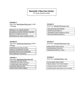 Person program area work schedules all students | DOCX