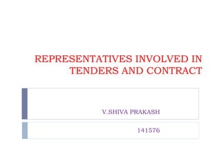 REPRESENTATIVES INVOLVED IN
TENDERS AND CONTRACT
V.SHIVA PRAKASH
141576
 