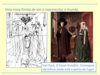 Uma nova forma de ver e representar o mundo. Van Eyck,  O Casal Arnolfini . Consegues identificar onde está o ponto de fuga? 