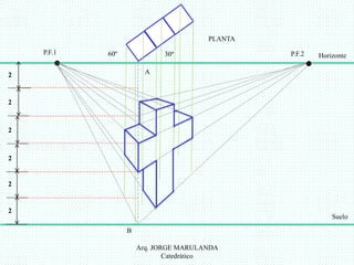 P.F.1 P.F.2 
60º 30º Horizonte 
Arq. JORGE MARULANDA 
Catedràtico 
Suelo 
PLANTA 
2 
2 
2 
2 
2 
2 
A 
B 
 