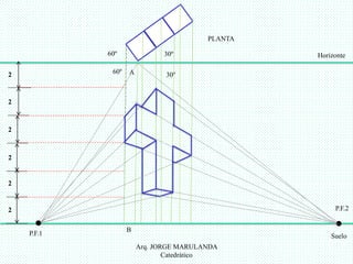 60º 30º Horizonte 
Arq. JORGE MARULANDA 
Catedràtico 
Suelo 
PLANTA 
2 
2 
2 
2 
2 
2 
P.F.1 
P.F.2 
A 
B 
30º 
60º 
 