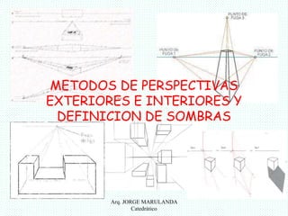 METODOS DE PERSPECTIVAS 
EXTERIORES E INTERIORES Y 
DEFINICION DE SOMBRAS 
Arq. JORGE MARULANDA 
Catedràtico 
 