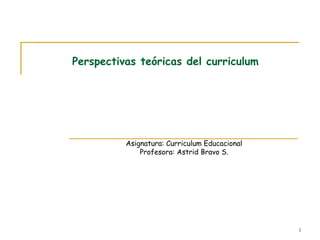 Perspectivas teóricas del curriculum




          Asignatura: Curriculum Educacional
              Profesora: Astrid Bravo S.




                                               1
 