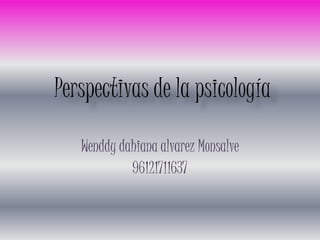 Perspectivas de la psicología
Wenddy dahiana alvarez Monsalve
96121711637
 