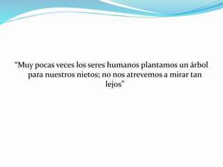 “Muy pocas veces los seres humanos plantamos un árbol
para nuestros nietos; no nos atrevemos a mirar tan
lejos”
 