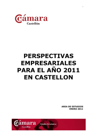 1




  PERSPECTIVAS
 EMPRESARIALES
PARA EL AÑO 2011
  EN CASTELLON



           AREA DE ESTUDIOS
                 ENERO 2011
 