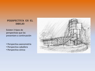Perspectiva  en  el  dibujoExisten 3 tipos de perspectivas que las presentare a continuación Perspectiva axonometría 