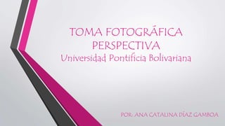 TOMA FOTOGRÁFICA
PERSPECTIVA
Universidad Pontificia Bolivariana
POR: ANA CATALINA DÍAZ GAMBOA
 