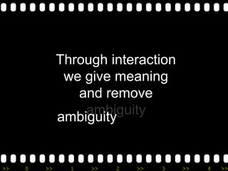>> 0 >> 1 >> 2 >> 3 >> 4 >>
Through interaction
we give meaning
and remove
ambiguityambiguity
 