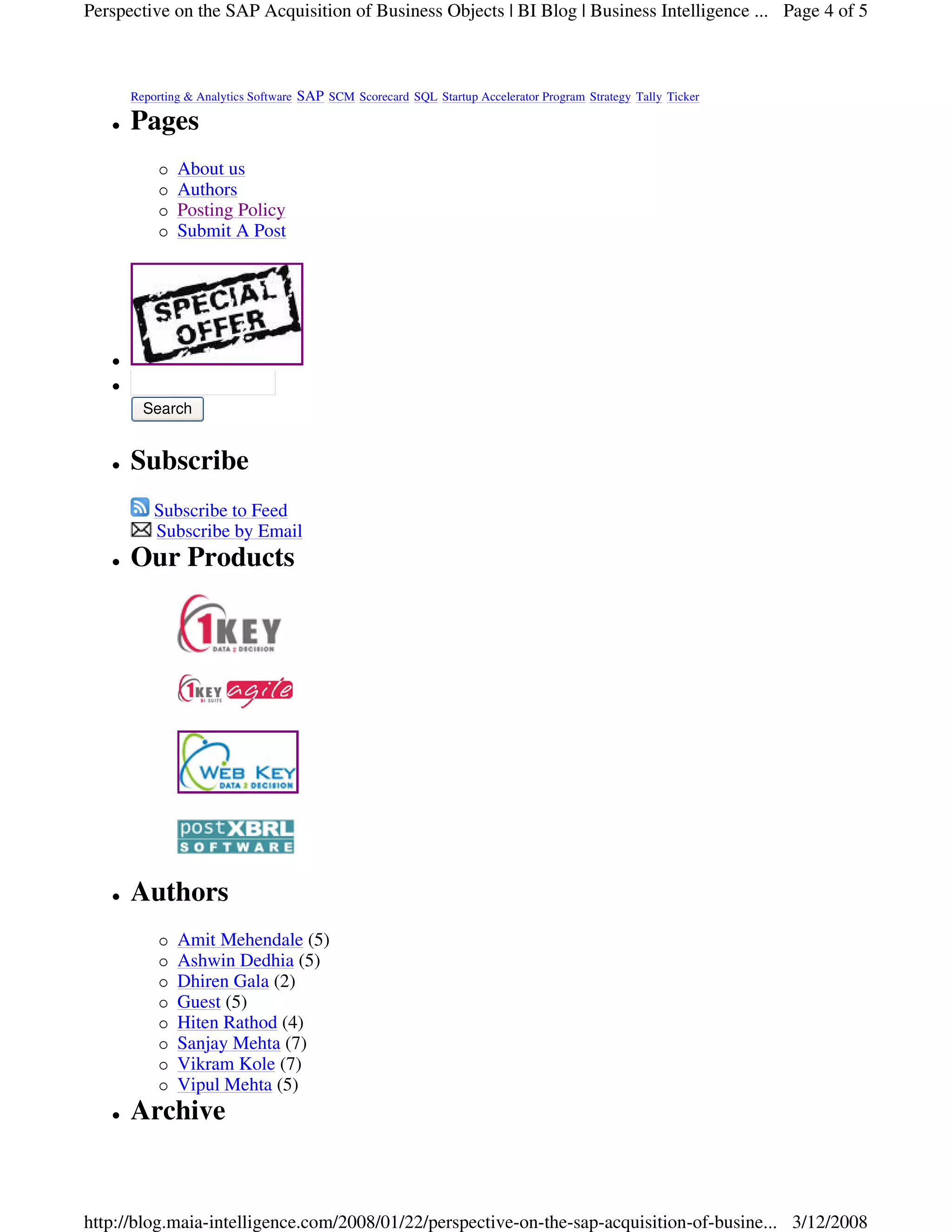 Perspective on SAP Acquisition Of Business Objects on MAIA Business Intelligence Blog