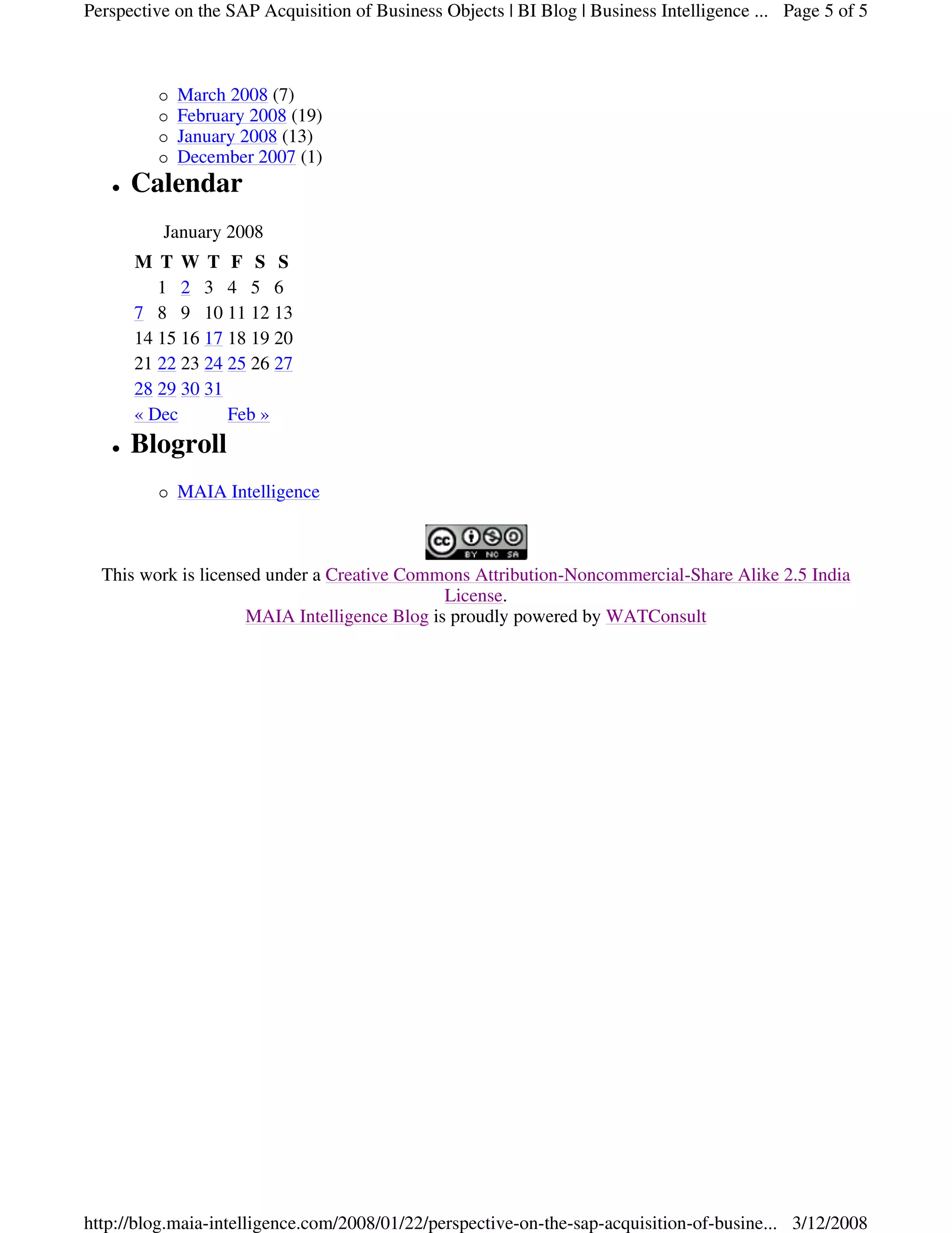 Perspective on SAP Acquisition Of Business Objects on MAIA Business Intelligence Blog