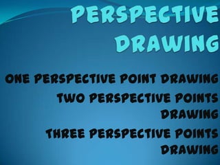 One perspective point drawing
two perspective points
drawing
Three perspective points
drawing

 