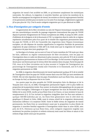 I.   TENDANCES RÉCENTES DES MIGRATIONS INTERNATIONALES



          migration de travail s’est accéléré en 2009, ce qu’attestent amplement les statistiques
          nationales. Par ailleurs, la migration à caractère familial, qui inclut les membres de la
          famille accompagnant les migrants de travail, les entrées au titre du regroupement familial
          et les personnes arrivées pour se marier ou à la suite d’un mariage, a légèrement augmenté
          (d’un peu plus de 3 %). C’est la seule catégorie migratoire qui n’a pas diminué en 2008.

3. Flux d’immigration par catégorie d’entrée
               L’augmentation de la libre circulation au sein de l’Espace économique européen (EEE)
          est une caractéristique nouvelle du paysage migratoire international des pays de l’OCDE
          depuis le premier élargissement de l’Union européenne (en 2004), et jusqu’en 2007, année
          d’adhésion de la Bulgarie et de la Roumanie à l’UE. La migration dans le cadre de ce régime
          représente actuellement près d’un quart de la totalité des migrations permanentes dans
          les pays de l’OCDE, et 44 % de l’ensemble des migrations dans l’Espace économique
          européen, où elle dépasse de manière significative la migration familiale de personnes
          originaires de pays extérieurs à l’EEE (28 % du total) ainsi que la migration de travail en
          provenance de pays tiers (voir graphique I.2).
               La Norvège et la Suisse, qui ne sont ni l’une ni l’autre membres de l’UE mais qui, dans
          les faits, adhèrent au régime communautaire de libre circulation, sont les pays où
          l’immigration dans ce cadre est désormais la plus courante, avec près de 78 % de la totalité
          des migrations permanentes en Suisse et 63 % en Norvège. Ce fait nouveau s’explique sans
          doute pour une bonne part par le niveau élevé des salaires dans ces pays. Parmi les pays de
          l’UE, ceux où la libre circulation est le plus souvent à l’origine de l’immigration (en
          pourcentage de l’immigration totale) sont l’Autriche et le Danemark, soit 61 % de la
          migration permanente en 2008.
               En 2008, la migration discrétionnaire de travail représentait quelque 20 % de la totalité
          de l’immigration dans les pays de l’OCDE comme dans ceux de l’EEE qui sont membres de
          l’OCDE. Elle est très répandue dans les pays d’installation sauf aux États-Unis, mais aussi
          en Europe du Sud, au Royaume-Uni et en Corée.
               Les quatre pays les plus peuplés de l’OCDE (exception faite du Mexique et de la
          Turquie) sont ceux où, en 2008, l’immigration permanente légale a été la plus faible en
          proportion de la population totale. Pour autant, la situation démographique de ces pays est
          loin d’être homogène, l’Allemagne et le Japon enregistrant les taux de fécondité les plus
          faibles de la zone OCDE, tandis qu’aux États-Unis et en France, ce taux avoisine le taux de
          remplacement (2.1). Si l’on incluait la migration irrégulière dont les flux sont estimés à
          quelque 500 000 individus par an, les États-Unis glisseraient vers le côté droit du
          graphique I.2 (Passel et Cohn, 2008), mais le niveau relatif de la migration demeurerait
          néanmoins inférieur à la moyenne OCDE. Outre le faible niveau de migration de travail
          permanente, les États-Unis se caractérisent aussi par la proportion la plus élevée de
          migration à caractère familial rapportée à l’immigration totale dans la zone OCDE, avec
          près de 65 %. Précisons qu’aux États-Unis, cette catégorie migratoire englobe non
          seulement les proches (conjoint et enfants mineurs) mais aussi les frères et sœurs et les
          enfants d’âge adulte ainsi que les parents.




34                                                       PERSPECTIVES DES MIGRATIONS INTERNATIONALES : SOPEMI 2010 © OCDE 2010
 