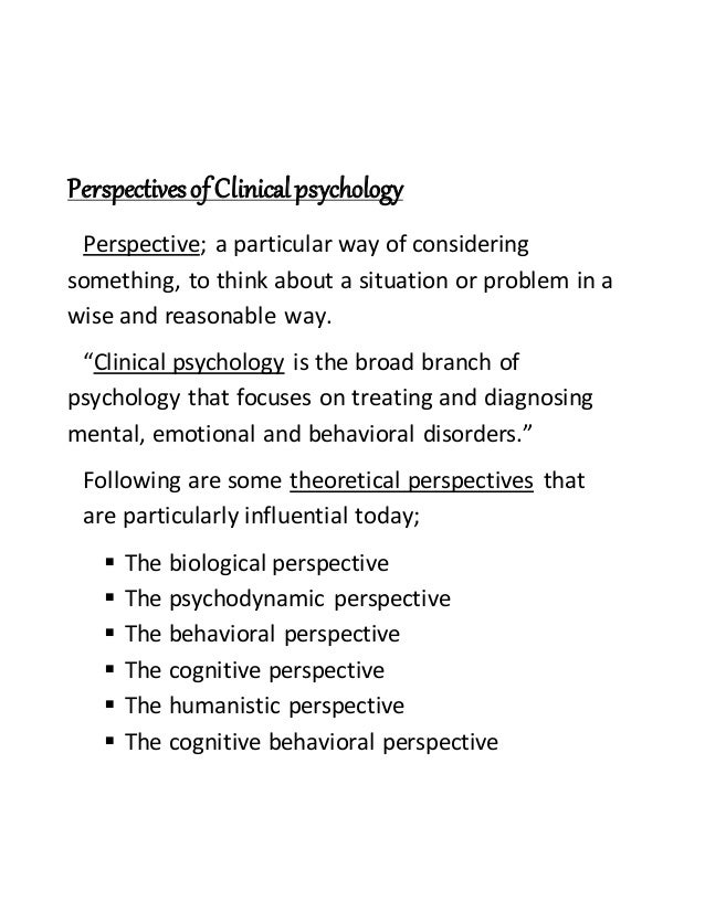 The Behavioral Perspective Of Clinical Psychology