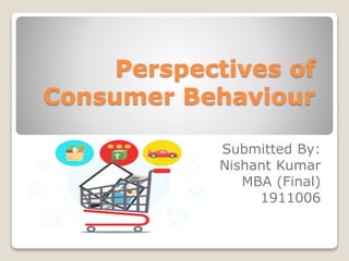Perspectives of
Consumer Behaviour
Submitted By:
Nishant Kumar
MBA (Final)
1911006
 