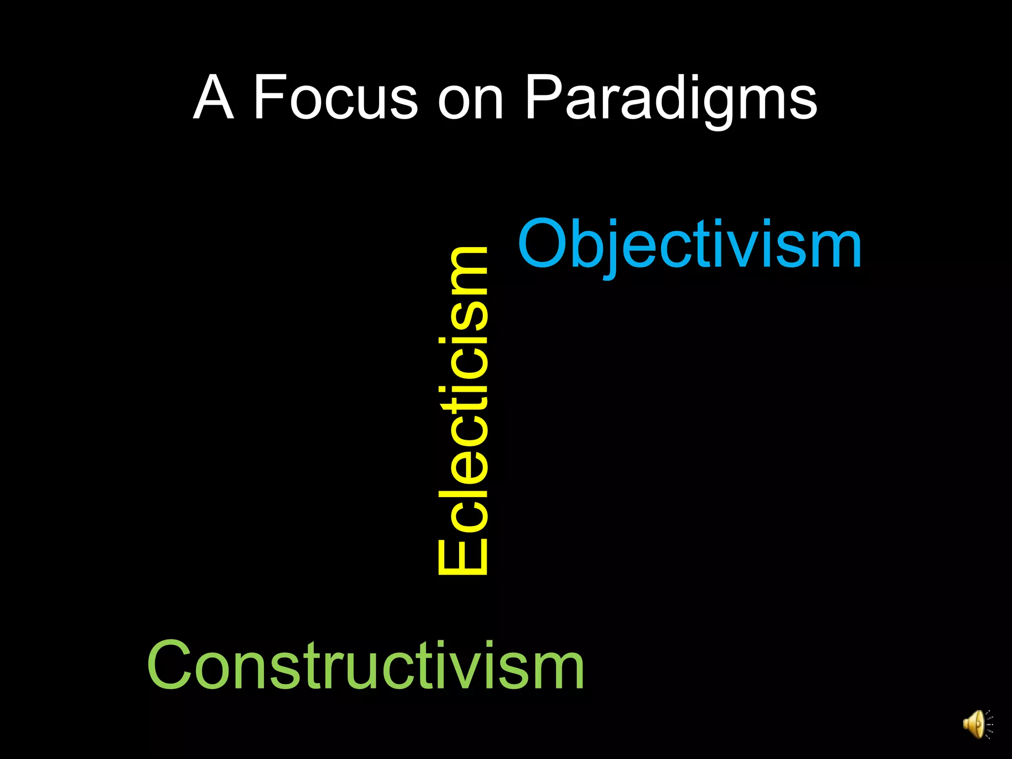 A Focus on Paradigms Objectivism Constructivism Eclecticism 