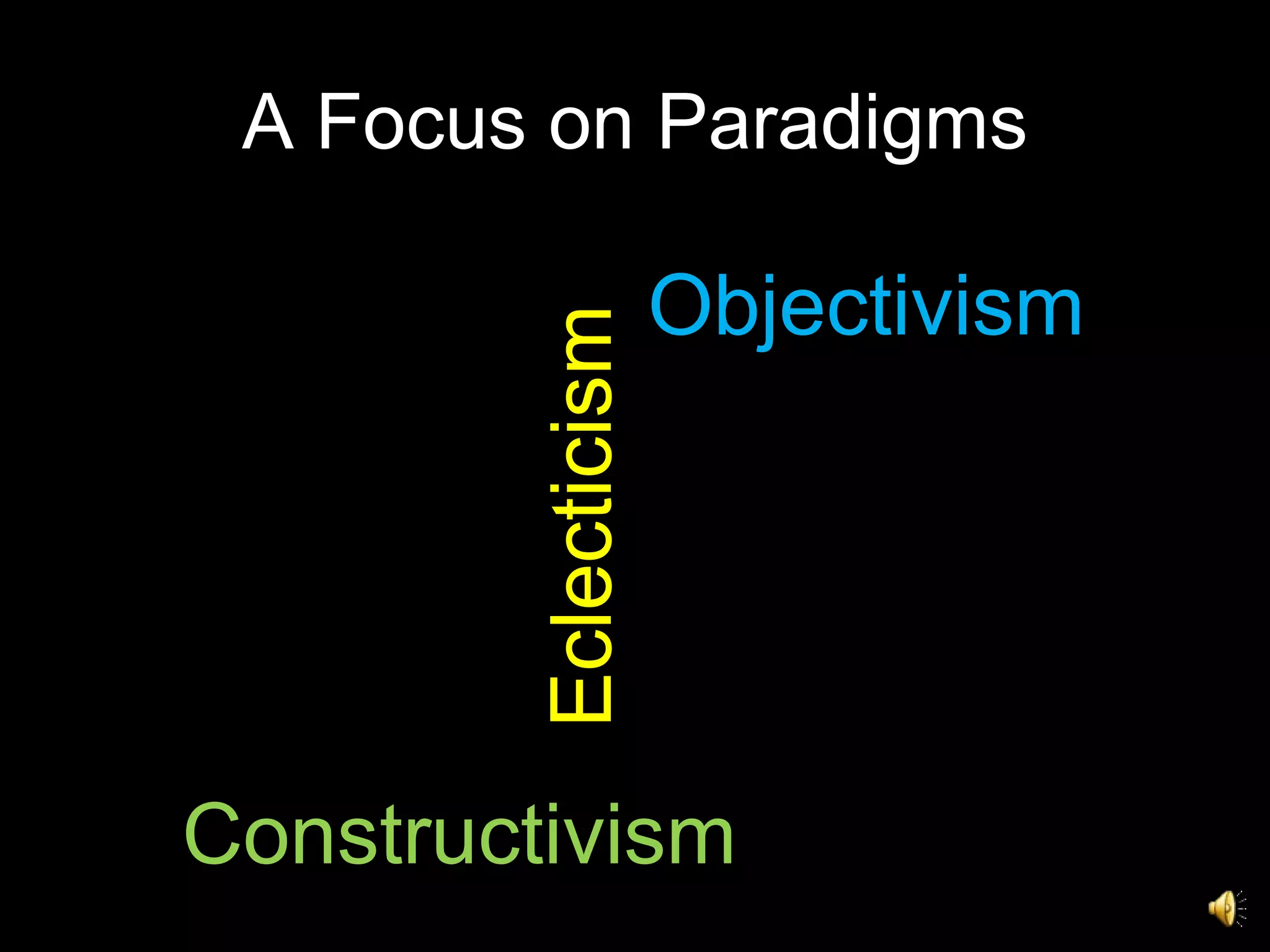 A Focus on Paradigms Objectivism Constructivism Eclecticism 