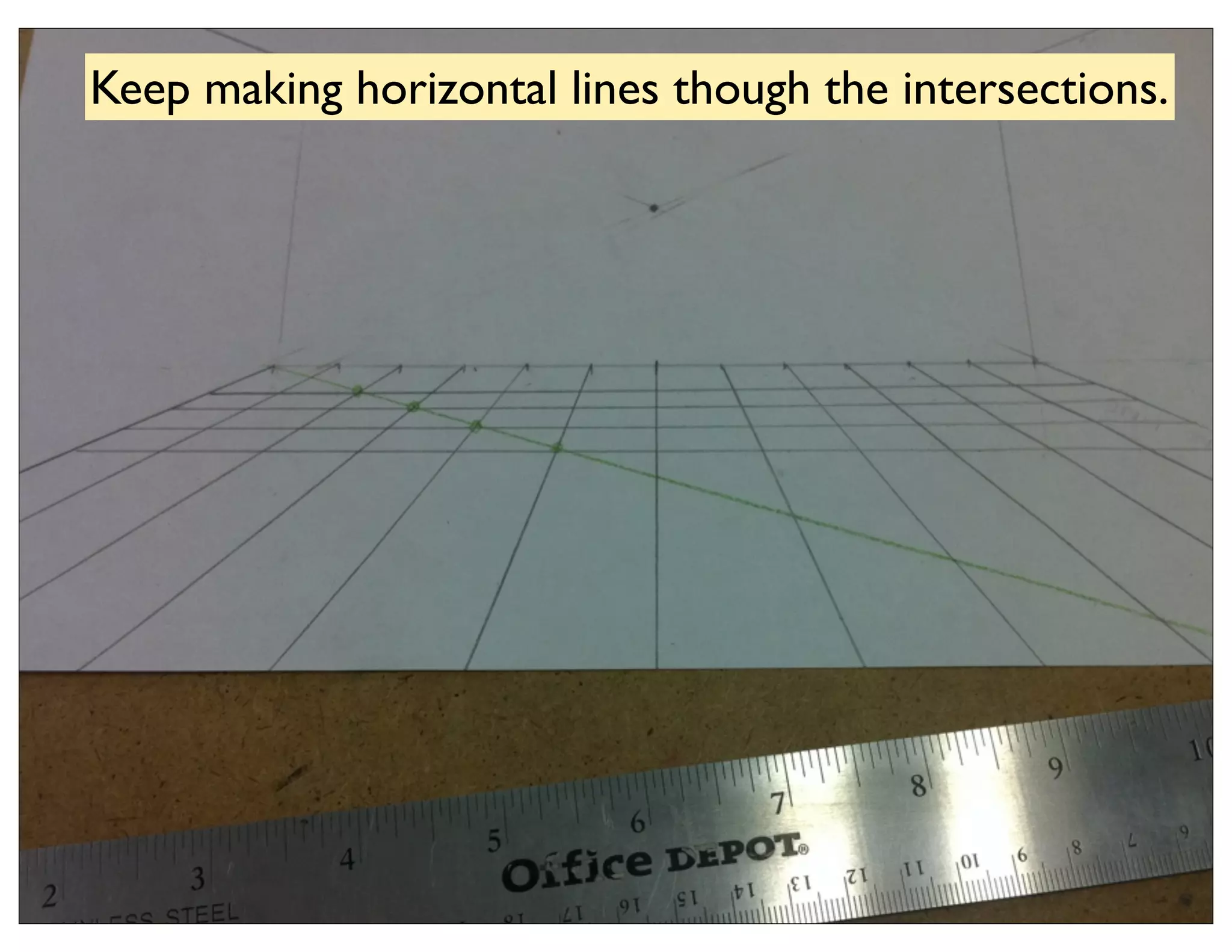 Keep making horizontal lines though the intersections.
 