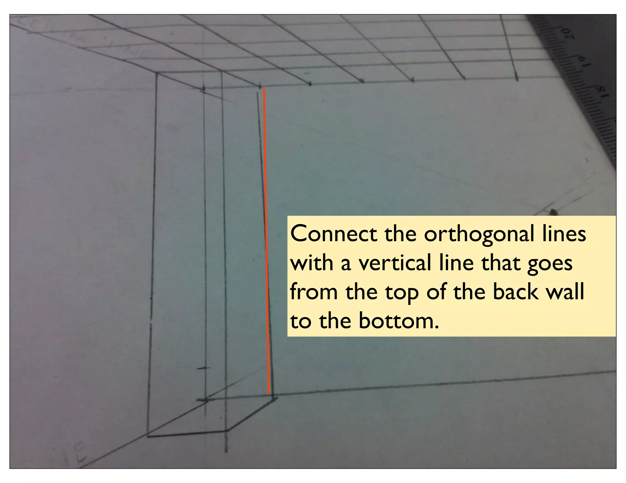 Connect the orthogonal lines
with a vertical line that goes
from the top of the back wall
to the bottom.
 