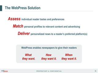 The WebPress Solution WebPress enables newspapers to give their readers Assess   individual reader tastes and preferences ...