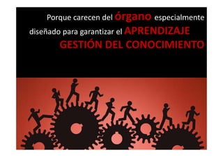 Porque carecen del órgano especialmente 
diseñado para garantizar el APRENDIZAJE y la 
GESTIÓN DEL CONOCIMIENTOGESTIÓN DEL CONOCIMIENTO
 
