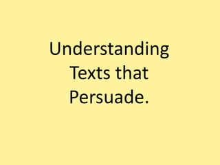 Arguing to PersuadeArguing to persuade another person to our point of view is a fundamental language process throughout all the years of schooling that was once delegated to secondary teachers to teach.If we accept this, what are the implications for  our teaching?