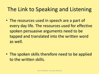 The text is now no longer describing actions: it is focused on objects or concepts; for example:       We walked for charity.       The verb 'walked' has been nominalised to the noun 'walk'      The charity walk ..... NominalisationsYvonne Madden - Sunraysia Network