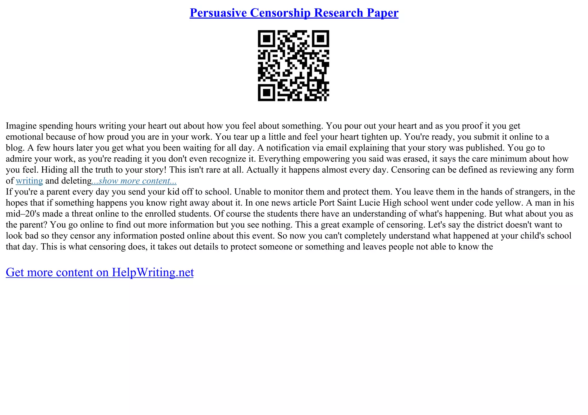 Persuasive Censorship Research Paper PPT