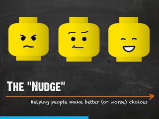 The “Nudge”
___________________________
                          >
    Helping people make better (or worse) choices
 