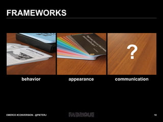 FRAMEWORKS EMERCE #CONVERSION . @PIETERJ appearance behavior communication ? 