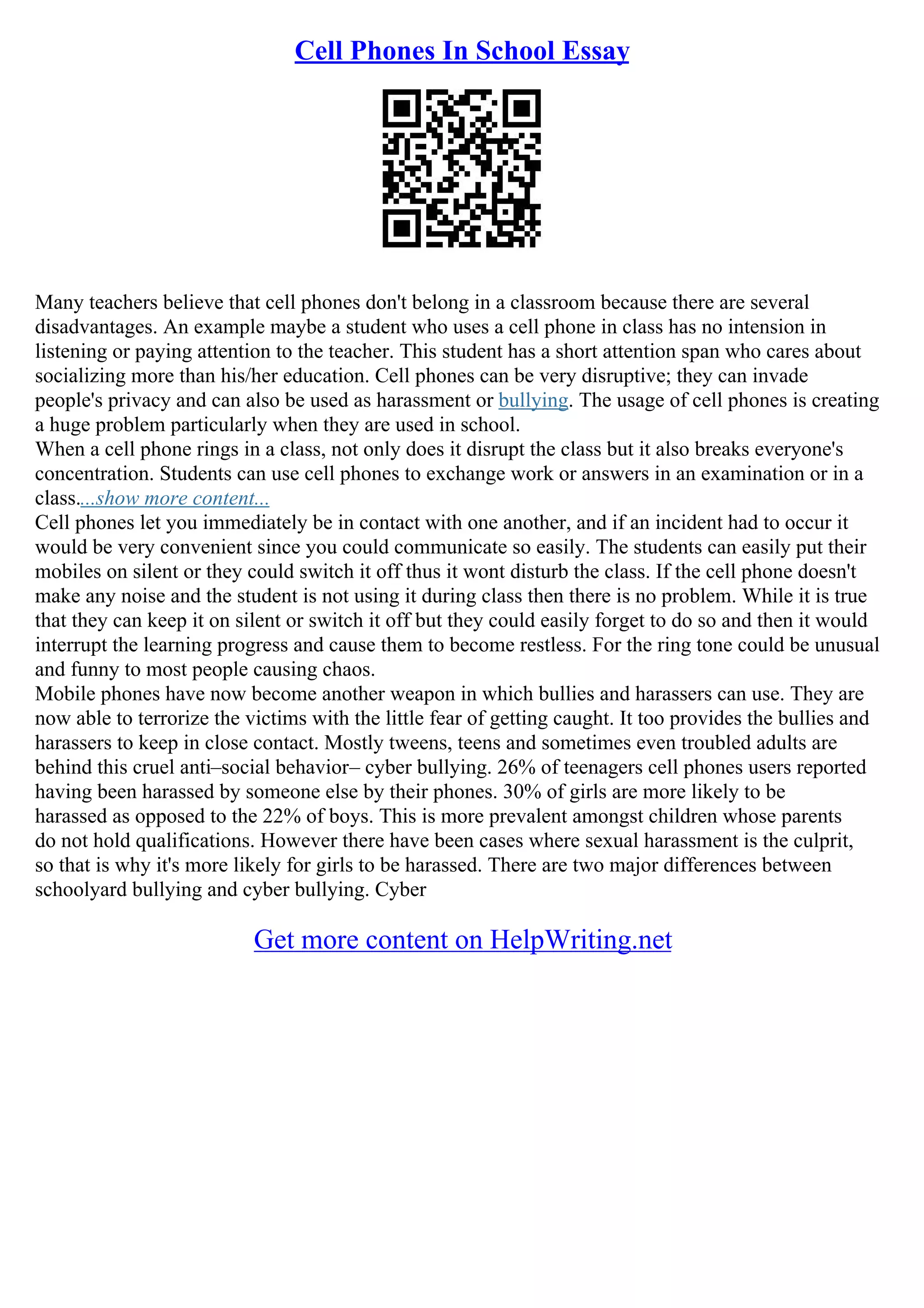 Persuasive Essay Cell Phones In School PDF