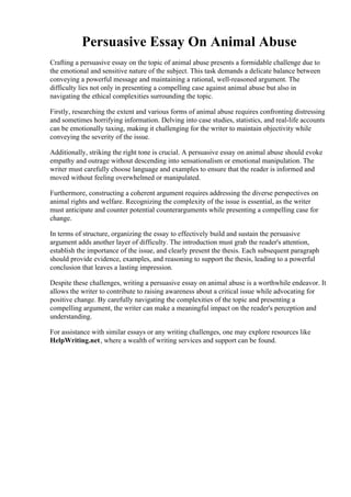 Persuasive Essay On Animal Abuse PDF 