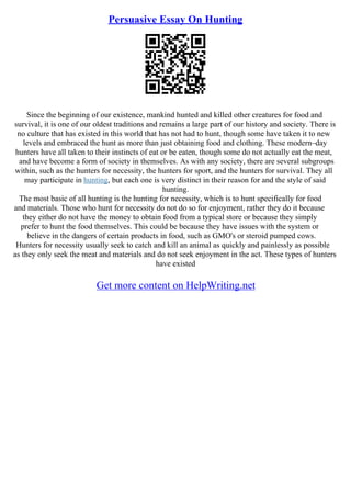 Persuasive Essay On Hunting | PDF