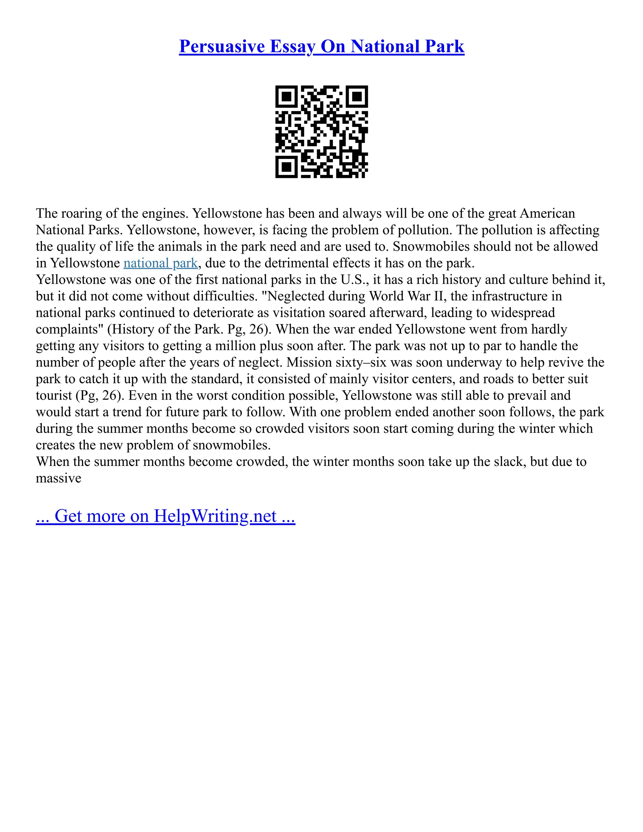 Persuasive Essay On National Park PDF