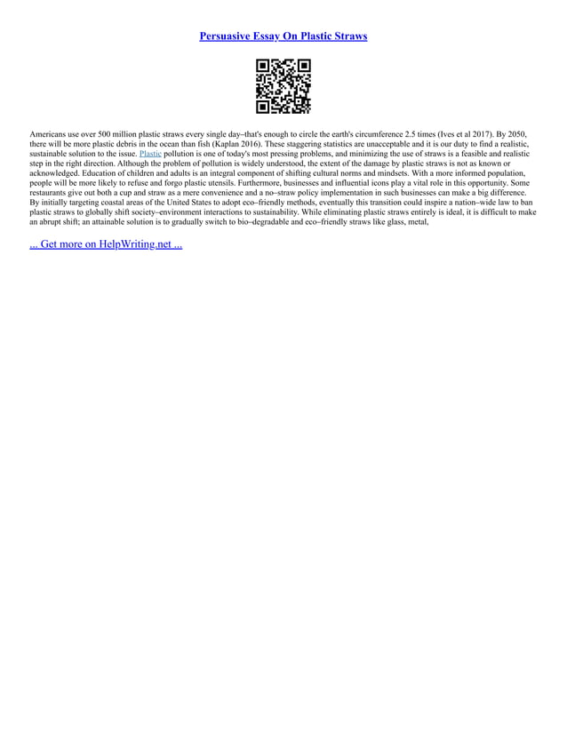 Persuasive Essay On Plastic Straws PDF