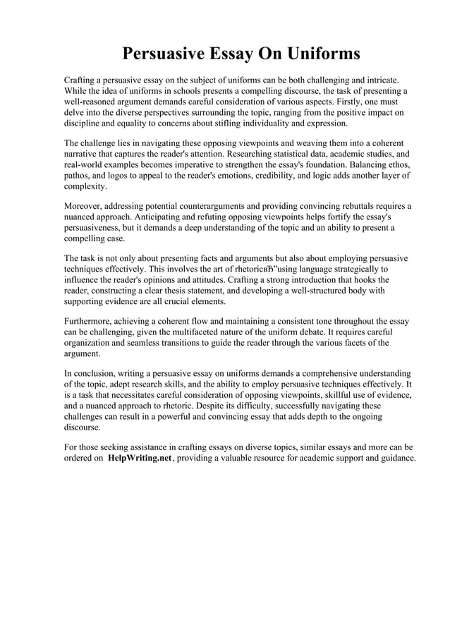 Persuasive Essay On Uniforms PDF