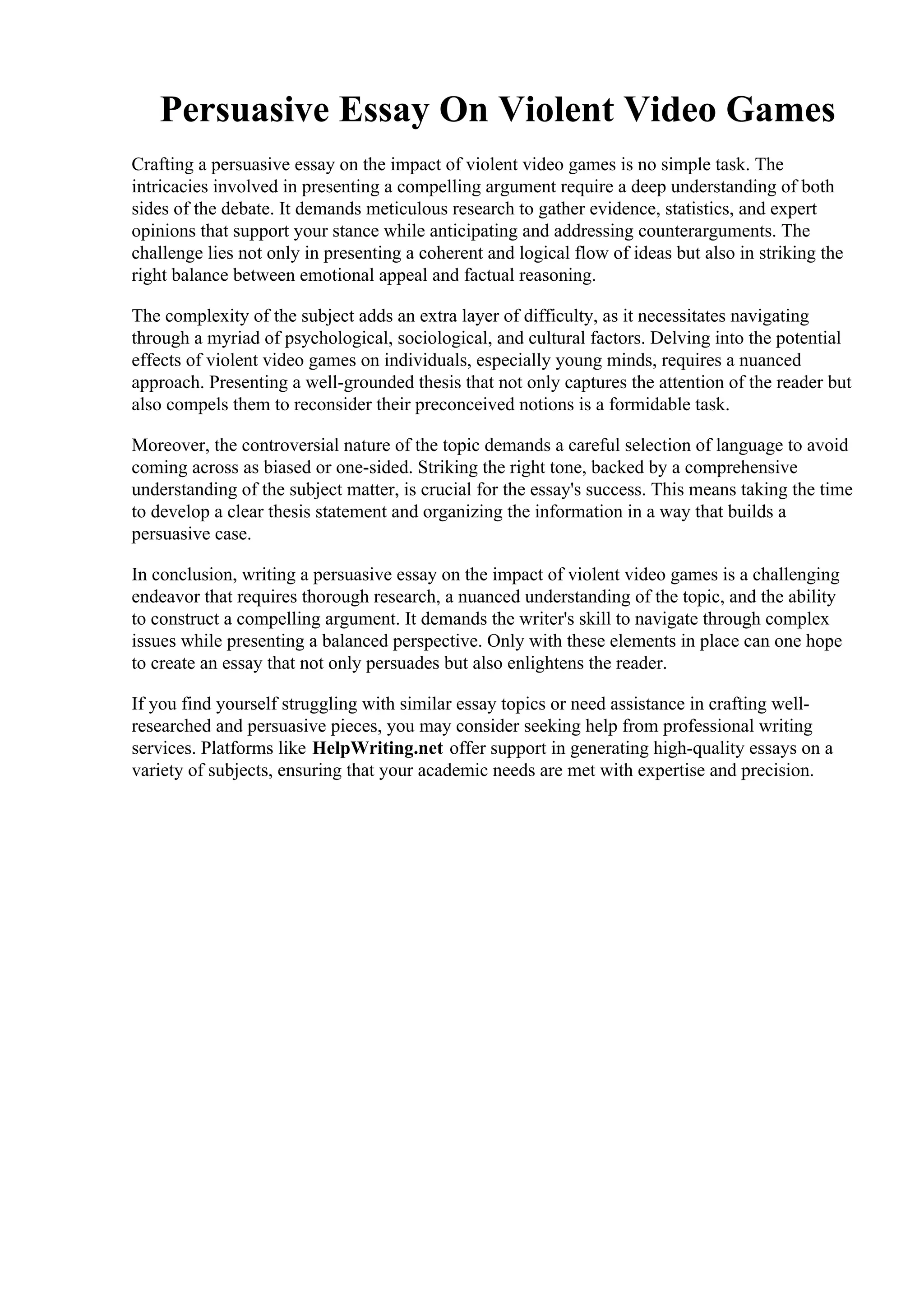 Persuasive Essay On Violent Video Games. persuasive speech sample