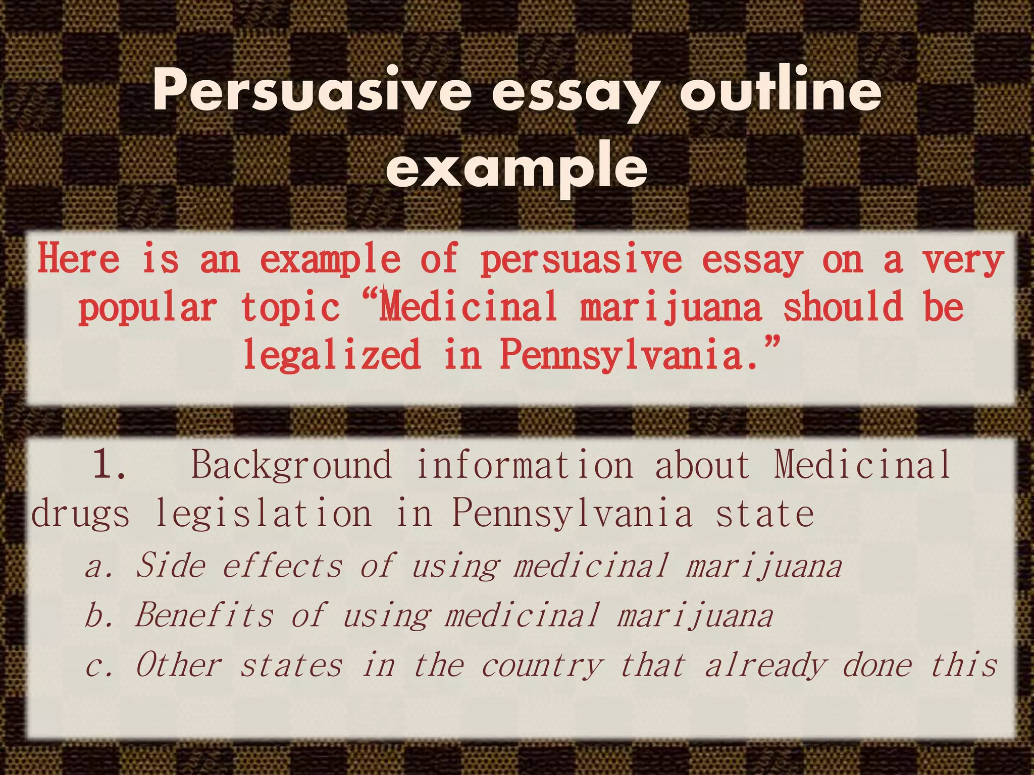 Persuasive essay outline example | PPT