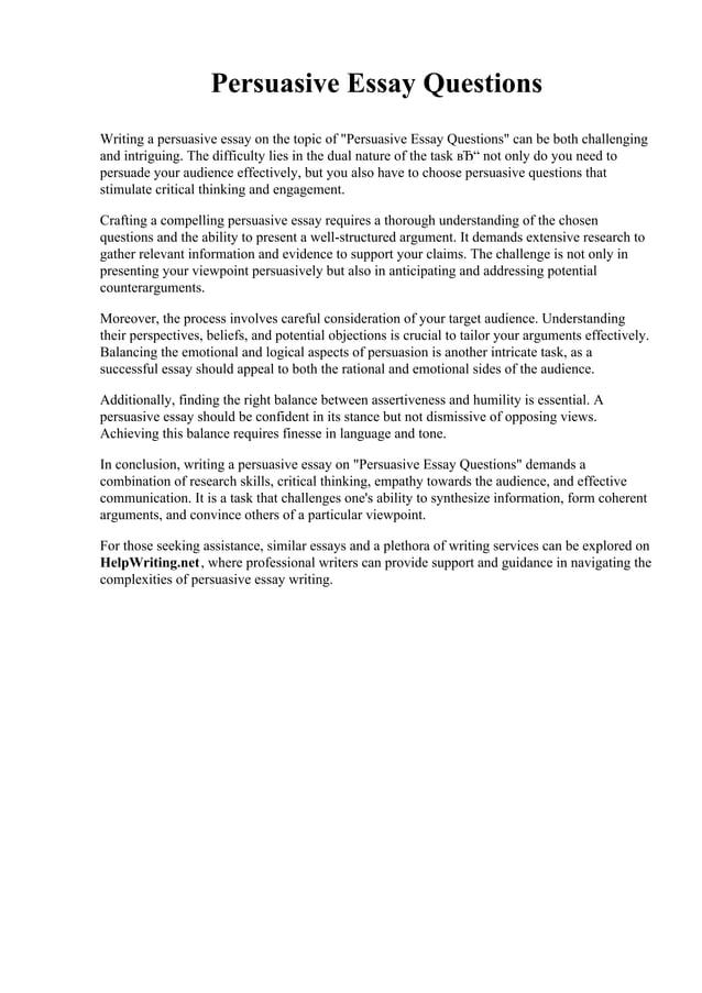 Persuasive Essay Questions. Conley University PDF