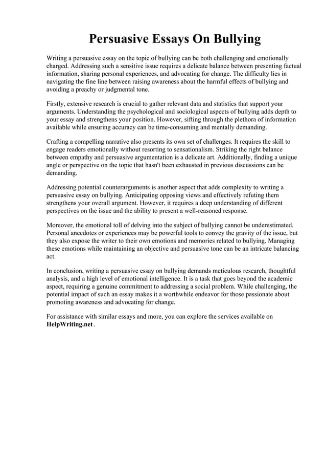 Persuasive Essays On Bullying. essay of bullying Bullying Cyberbullying