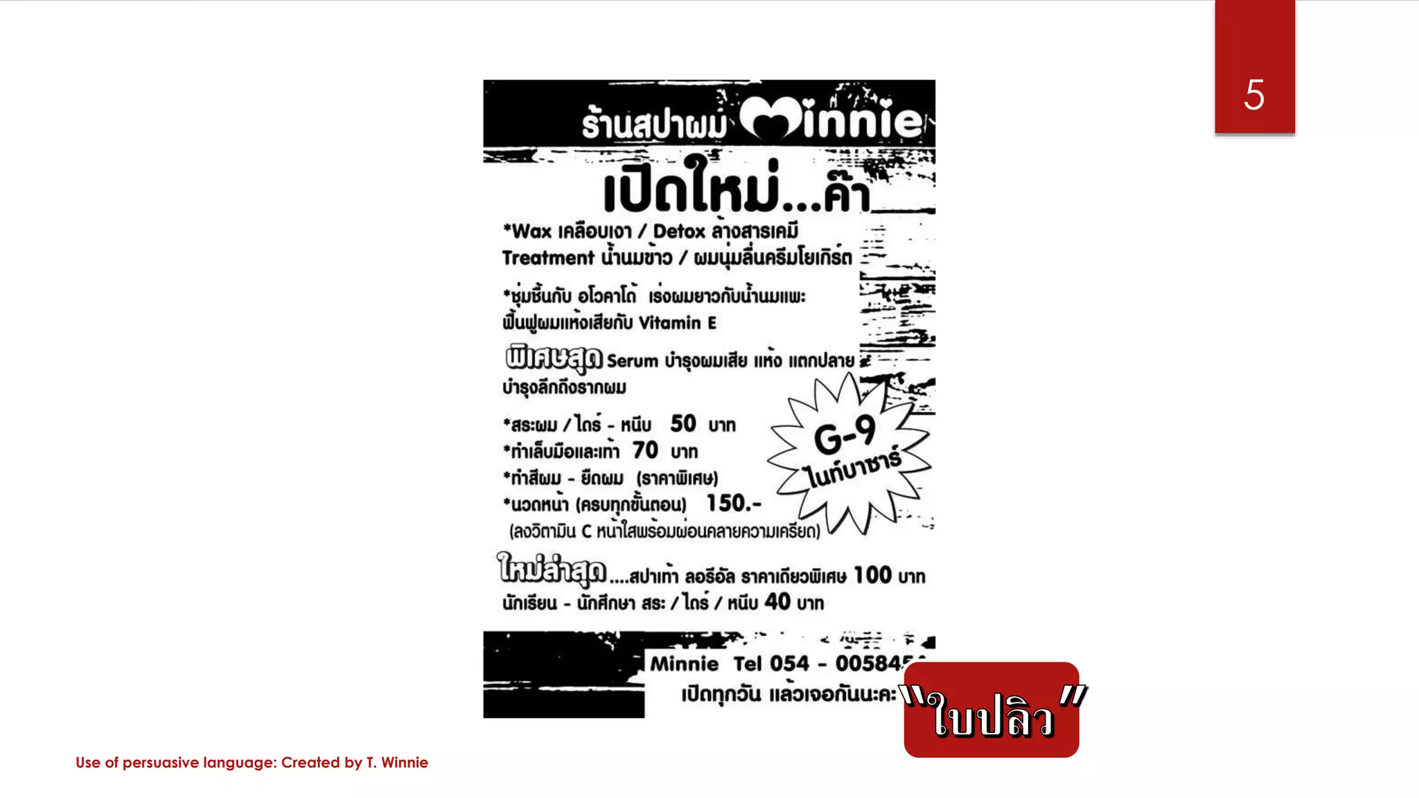 Use of persuasive language: Created by T. Winnie
5
 