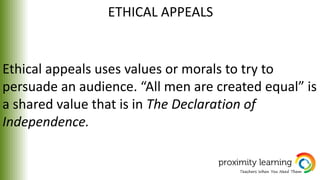 examples of ethical appeal in the declaration of independence