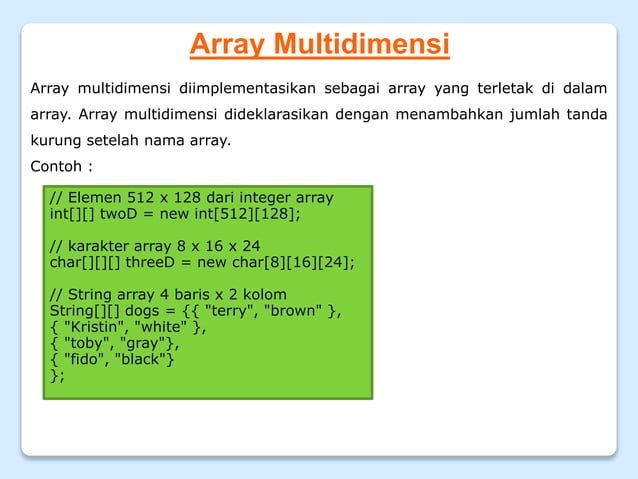 PBO - Pert 7, Mengenal dan Memahami Konsep Array Pada Java | PPT