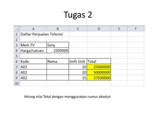 Tugas 2

Hitung nilai Total dengan menggunakan rumus absolut

 