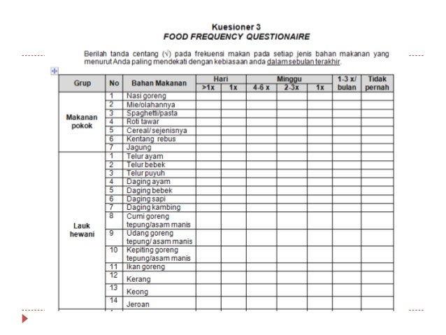 ffq formulir Pert dietary 6 dan ffq history